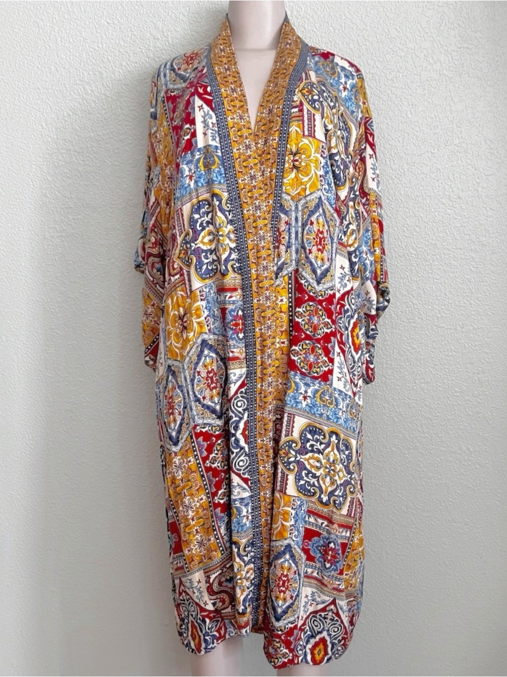 Haute Hippie Reversible Mediterranean Mosaic Patchwork Kimono Duster